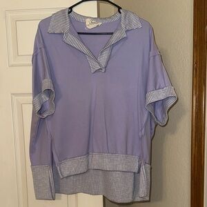 Fantastic Fawn Lavender and White Striped Trim Top